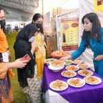 Female students purchasing traditional food item "Gol Gappey' from the stall during second day of First Dosti Women Literature Festival, 1st Edition at SBBWU