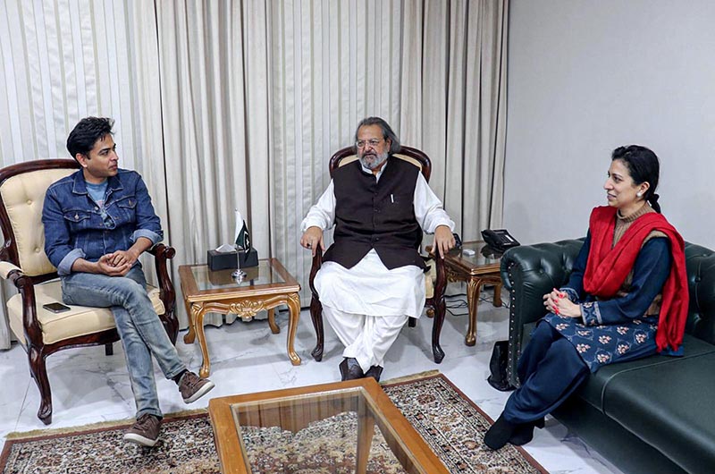 Shehzad Roy, renowned singer and the founder and President of the Zindagi Trust along with Mariam Chughtai the Director of National Curriculum Council (NCC) called on the Federal Minister for Education and Professional Training Madad Ali Sindh