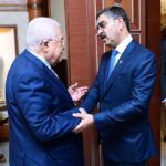 Caretaker Prime Minister Anwaar-ul-Haq Kakar meets President of Palestine Mahmoud Abbas on the sidelines of the 8th extraordinary Summit of the OIC