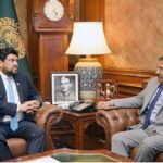 Caretaker Provincial Home Minister Brigadier (Rtd) Haris Nawaz is meeting with Governor Sindh Kamran Khan Tessori at Governor House