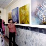 A one-day calligraphy exhibition by Khadim Hussain Rafat calligrapher at Khana Farhang, Islamic Republic of Iran, shows keen interest of people