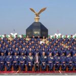 Caretaker Prime Minister of Pakistan Anwar-ul-Haq Kakar and Air Chief Marshal Zaheer Ahmed Baber Sidhu, Chief of the Air Staff, Pakistan Air Force with the graduating officers at the Graduation Ceremony held at PAF Academy, Asghar Khan