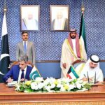 Caretaker Prime Minister Anwaar-ul-Haq Kakar and First Deputy Prime Minister and Minister for Interior of Kuwait Sheikh Talal Al-Khaled Al-Ahmad Al-Sabah witnessing the signing of MoUs regarding cooperation in various fields between the two countries.