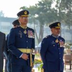 Caretaker Prime Minister of Pakistan Anwar-ul-Haq Kakar and Air Chief Marshal Zaheer Ahmed Baber Sidhu, Chief of the Air Staff, Pakistan Air Force witnessing the flypast at the Graduation Ceremony held at PAF Academy, Asghar Khan