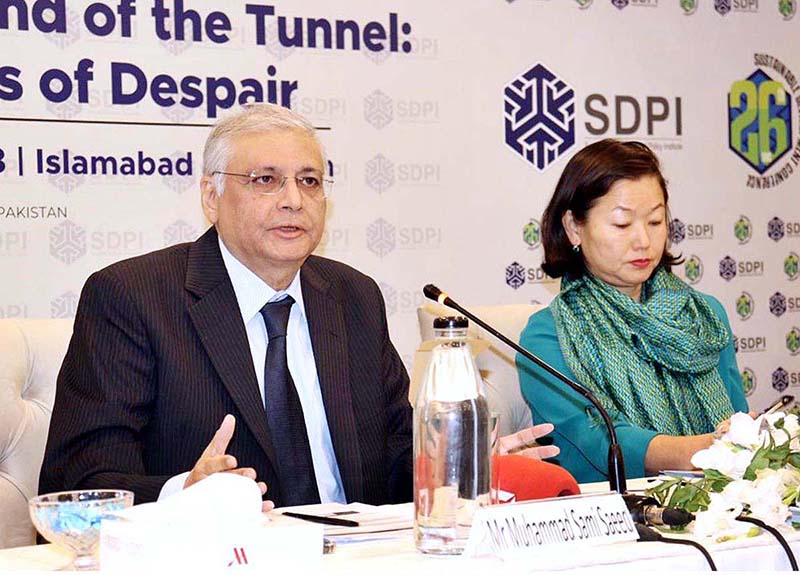 Caretaker Minister for Planning Development & Special Initiatives, Muhammad Sami Saeed addresses at the 26th Sustainable Development Conference (SDC) organized by the Sustainable Development Policy Institute (SDPI)