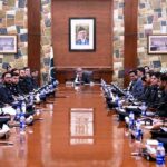 Caretaker Sindh Chief Minister Justice (R) Maqbool Baqar meets with the 50th Specialized Training Program officers of the 26th Initial Command Course at CM House
