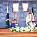 Caretaker Prime Minister Anwaar-ul-Haq Kakar and First Deputy Prime Minister and Minister for Interior of Kuwait Sheikh Talal Al-Khaled Al-Ahmad Al-Sabah witnessing the signing of MoUs regarding cooperation in various fields between the two countries