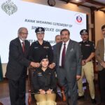 Caretaker Sindh Chief Minister Justice (R) Maqbool Baqar performs a wearing ceremony for the newly promoted police officers from ASP BS-17 to SP BS-18 at CM House. Caretaker Home Minister Brigadier (R) Haris Nawaz, IG Police Riffat Mukhtar and DIG Pir Mohammad Shah are also present