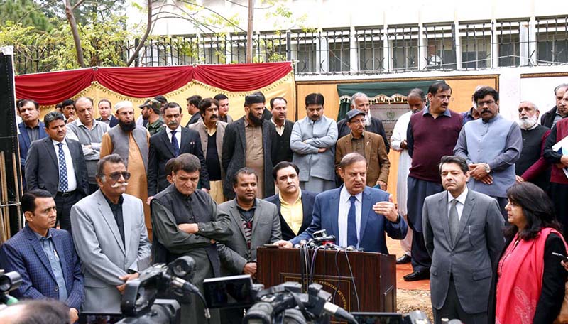 Controller General of Accounts Maqbool Ahmed Gondal talking to media at an event held in AGPR