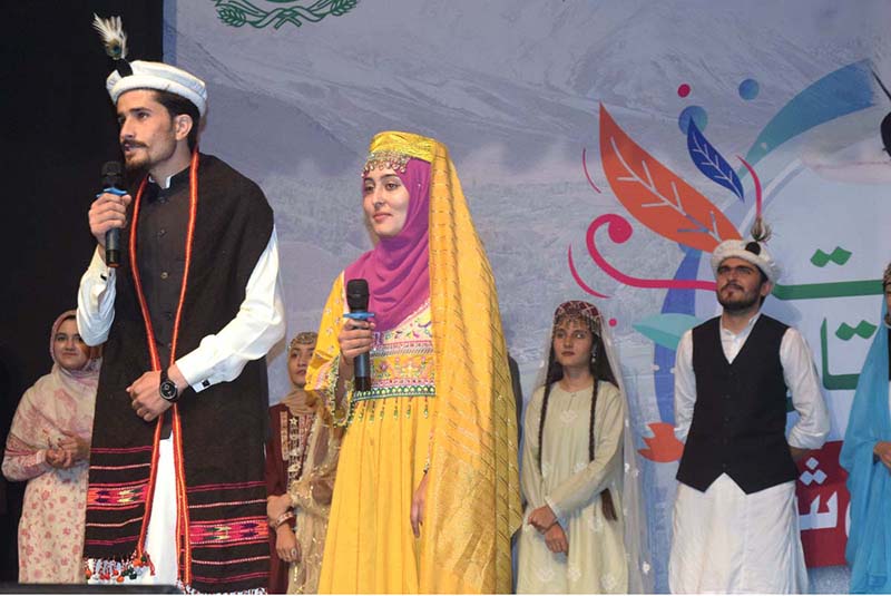 Artists performing on the stage during Cultural Show of Gilgit-Baltistan in collaboration with Al-Hamra and Pakiza Arts Council