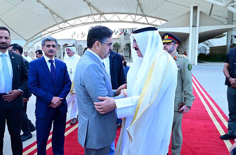 Dr Jasim Mohammed Abdullah Al-Ostad, Minister for Electricity, Water and Renewable Energy seeing off Caretaker Prime Minister Anwaar-ul-Haq Kakar at Kuwait International Airport