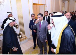 As a traditional Kuwaiti welcoming gesture to welcome guests, Caretaker Prime Minister Anwaar-ul-Haq Kakar being presented "Kahwa" upon his arrival in Kuwait
