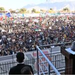 President PPPP and Former President of Pakistan Asif Ali Zardari addressing to public gathering on the 56th Foundation Day of Pakistan People's Party at Ayub Stadium