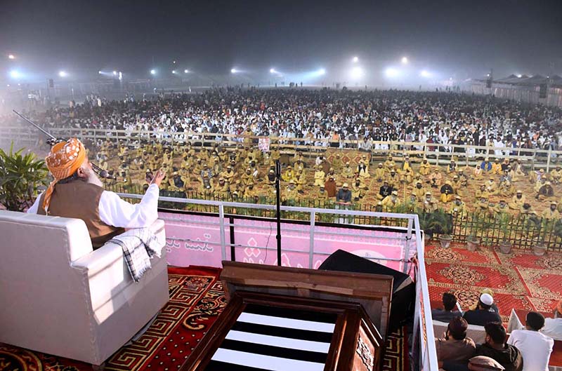 JUI-F Chief Maulana Fazlur Rehman addressing to Digital Media Convention at Municipal Stadium