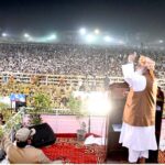 JUI-F Chief Maulana Fazalur Rehman addressing to Shuhda-e-Islam and Tufaan -e-Aqsa Conference on the occasion of Yom-e-Shahadat of Ex-Senator Dr. Khalid Mehmood Soomro at Municipal Stadium.