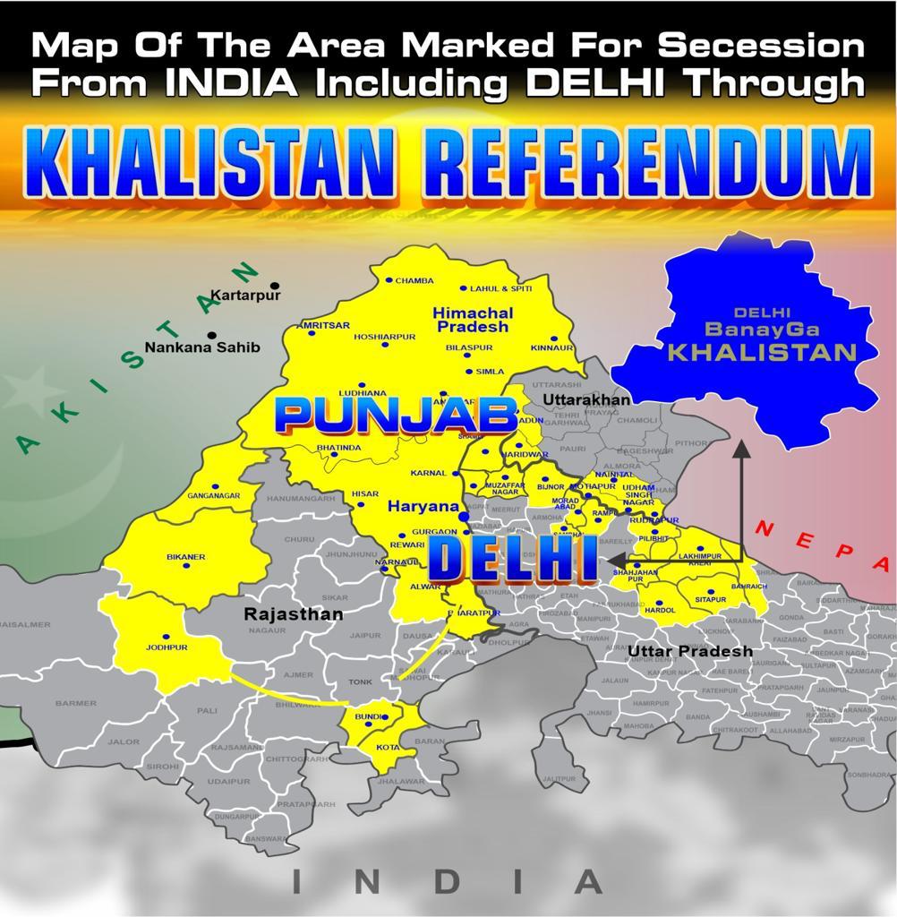 SFJ's Map Extends Khalistan Borders to Delhi