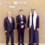 Caretaker Prime Minister Anwaar-ul-Haq Kakar is being received by the President of the United Arab Emirates His Highness Sheikh Mohamed bin Zayed Al Nahyan and the Secretary General of the United Nations, Antonio Guterres on his arrival at Dubai Expo City to attend the High Level Segment of United Nations' 28th Conference of Parties.