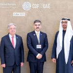 APP02-011223 Caretaker Prime Minister Anwaar-ul-Haq Kakar is being received by the President of the United Arab Emirates His Highness Sheikh Mohamed bin Zayed Al Nahyan and the Secretary General of the United Nations, Antonio Guterres on his arrival at Dubai Expo City to attend the High Level Segment of United Nations' 28th Conference of PartiesPM-Dubai