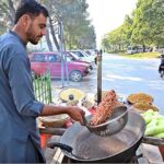 A street vendor roasting peanut at his roadside setup in Federal Capital
