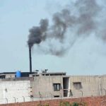 A view of smoke emitting from factory’s chimneys at Bypass Jhang Road creates environmental problems and needs attention to the concerned authorities