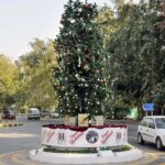 A view of Christmas Tree installed at F-6, Agha Khan Road in connection with upcoming Christmas celebrations in Federal Capital