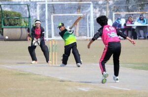 A view of final cricket match played between Women's Avengers and Women's Strikers teams during Elite Women's League at Groundup Academy.
