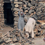 An elderly labourer cutting wood into pieces for selling purpose at his workplace