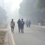 A view of thick fog that engulfs the whole city during morning time
