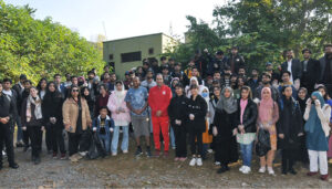 Students taking part in a lecture session on Bio Diversity in Margalla Hills Park organized by the Devcom-Pakistan in connection with the 13th Pakistan Mountain Festival