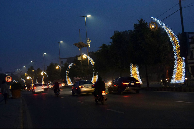 A beautiful view of colorful lights display on the green belt to enhance beauty of Provincial Capital at Jail Road