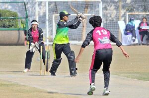 A view of final cricket match played between Women's Avengers and Women's Strikers teams during Elite Women's League at Groundup Academy.