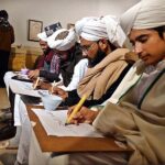Madrassa Students busy in calligraphy during two-week long "Teaching of Calligraphy to Madrassa Students as a creative segment of Curriculum" at PNCA