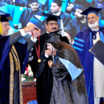 A Group photo of VC University of Sargodha Pro Dr Qaisar Abbas with students during last day of 10th Convocation of the University of Sargodha