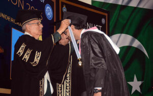 President Dr. Arif Alvi awarding degrees to the students during 35th Convocation ceremony of Pakistan Navy Engineering College (PNEC) at Bahria Auditorium.