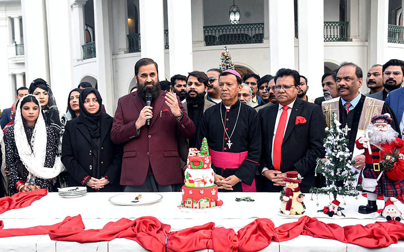 Punjab Governor Balighur Rahman is addressing the Christmas celebrations event at Governor House