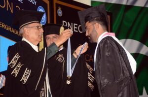 President Dr. Arif Alvi awarding degrees to the students during 35th Convocation ceremony of Pakistan Navy Engineering College (PNEC) at Bahria Auditorium.