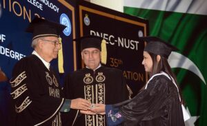 President Dr. Arif Alvi awarding degrees to the students during 35th Convocation ceremony of Pakistan Navy Engineering College (PNEC) at Bahria Auditorium.