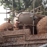 A view of construction work of Nazria-e-Pakistan Trust Masjid dome is in progress