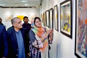 Visitors are taking a keen interest in the calligraphy exhibition on the second day at Punjab Council of Arts