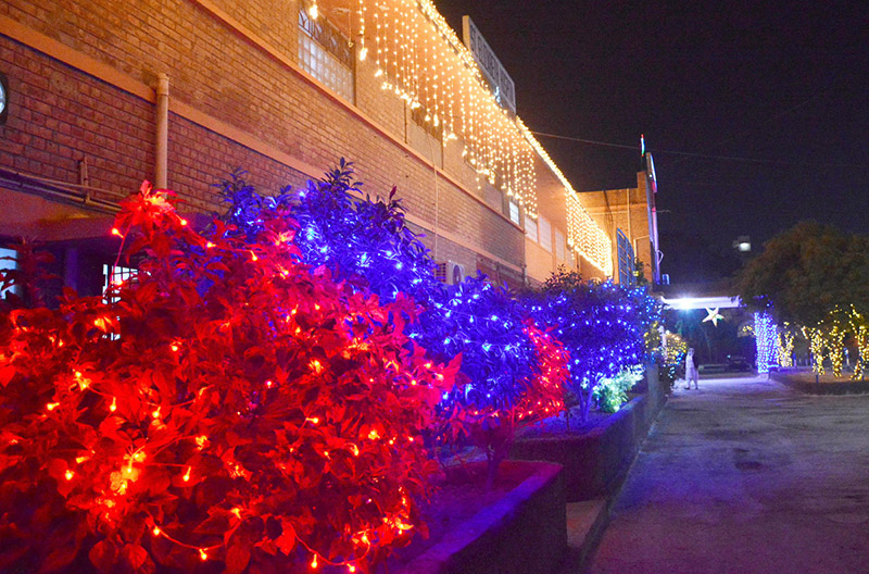 An illuminated view of St. Thomas Church at Civil Line decorated with colorful lights in connection with upcoming Christmas