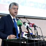 Caretaker Federal Minister for Information and Broadcasting Murtaza Solangi addressing event “Speech Competition on Quaid Day” organized by DEMP at Information Service Academ