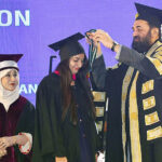 Governor Punjab Muhammad Baligh ur Rehman awarding gold medal among the position holder students during 6th Convocation of Women University Mattital Campus