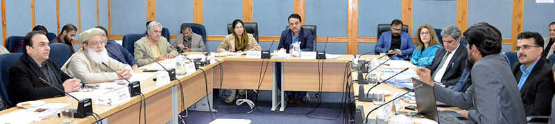 Senator Khalida Ateeb, Chairperson Senate Standing Committee on Industries and Production presiding over a meeting of the committee at Parliament Lodges Islamabad
