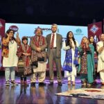 Group photo of Federal Minister Madad Ali Sindhi and Caretaker Federal Minister for Information & Broadcasting Murtaza Solangi along with others during the Sindhi Cultural Day event organized by Soormiyun at PNCA