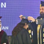 Governor Punjab Muhammad Baligh ur Rehman awarding gold medal among the position holder students during 6th Convocation of Women University Mattital Campus