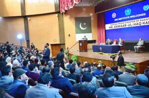 Caretaker Prime Minister Anwaar-ul-Haq Kakar interacts with the students of Ghulam Ishaq Khan Institute of Engineering Sciences and Technology.