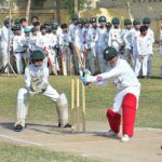 Young cricketer in action during under 13th cricket trials for PCB age group tournament 2024-25 at Police ground