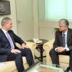 Murtaza Solangi, Caretaker Federal Minister for Information and Broadcasting in a meeting with Jordanian Ambassador, H.E. Maen Khreasat