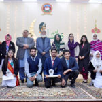 Prize winners of Quaid Day Declamation Contest organized by Federal Directorate of Education at Model College for Girls F-7/2 pose for group photo with Director General (FDE) Tanveer Ahmad and Principal Prof. Fouzia Sheikh