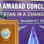 President Dr Arif Alvi addressing the inaugural session of the Islamabad Conclave 2023 titled "Pakistan in a changing world", at the Institute of Strategic Studies